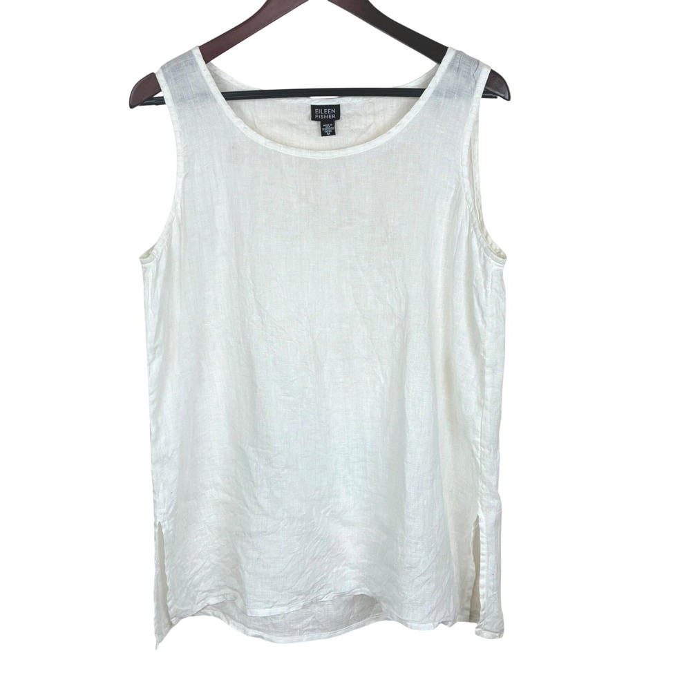 Eileen Fisher Tank Top Sz M 100% Irish Linen Minimalist Coastal White Travel
